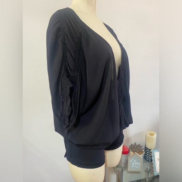 NWT .. Free People Black Tie Front Ruched Bodysuit - Picture 7 of 16